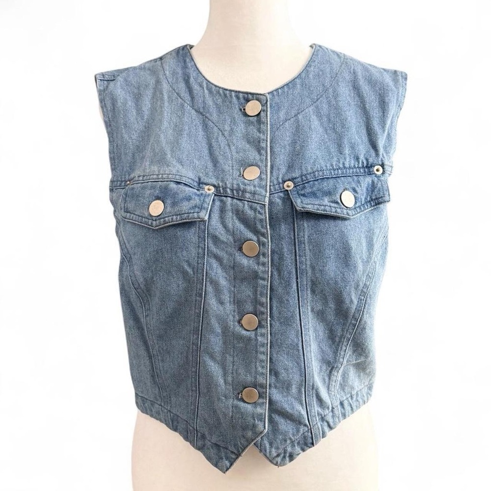 Vintage Jalate Denim Vest Blue Button Front Western Style Size M